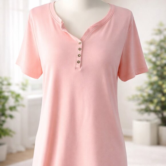 Karen Scott Tops - Karen Scott Peach Short Sleeve Henley Top Size L